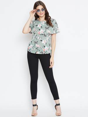 Olive printed polyester long-tops 4