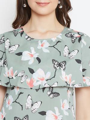 Olive printed polyester long-tops 5