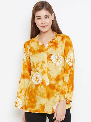 Yellow printed viscose rayon tunics 1
