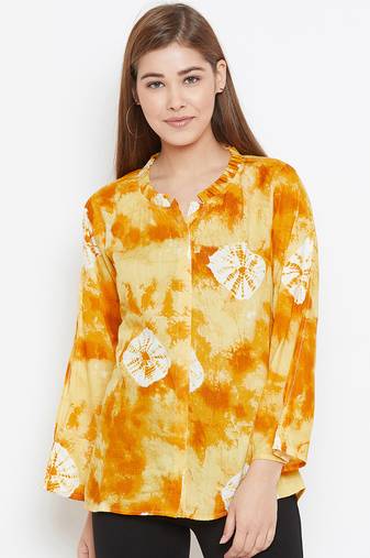 Yellow printed viscose rayon tunics