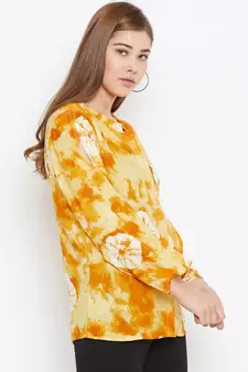 Yellow printed viscose rayon tunics