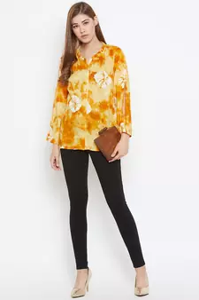Yellow printed viscose rayon tunics