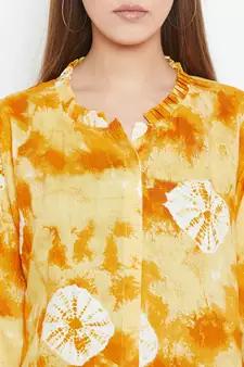 Yellow printed viscose rayon tunics