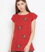 Red embroidered polyester tunics