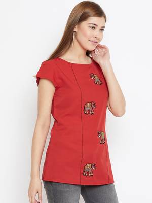 Red embroidered polyester tunics 3