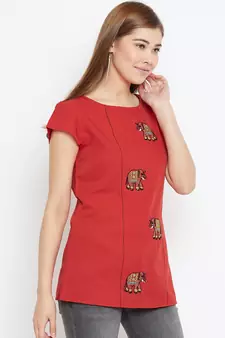 Red embroidered polyester tunics