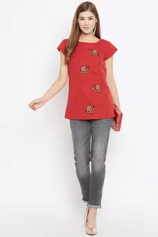 Red embroidered polyester tunics