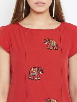 Red embroidered polyester tunics 5