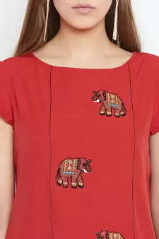 Red embroidered polyester tunics