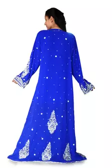 Blue Zari Work Stones & Beads Embellish Georgette  Islamic Style Arabian Maxi Partywear Kaftan