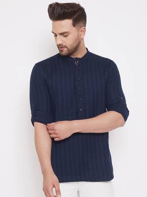 Blue solid cotton men-kurtas 1
