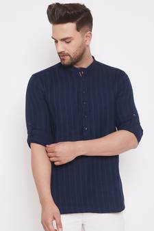 Blue solid cotton men-kurtas