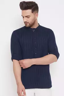 Blue solid cotton men-kurtas