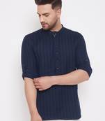 Blue solid cotton men-kurtas
