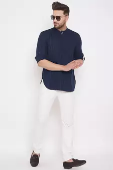 Blue solid cotton men-kurtas