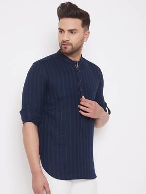 Blue solid cotton men-kurtas 3