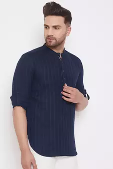 Blue solid cotton men-kurtas