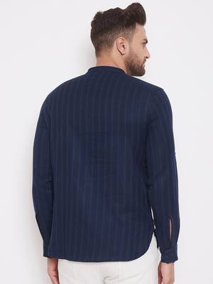Blue solid cotton men-kurtas 4