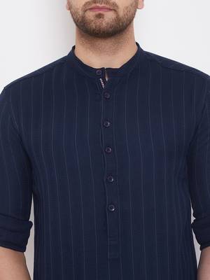Blue solid cotton men-kurtas 5