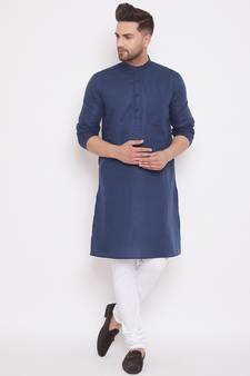 Blue woven cotton men-kurtas