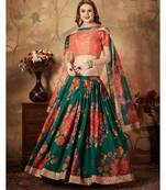 Green Floral Printed Designer Wedding Organza Lehenga Choli with Dupatta for Women