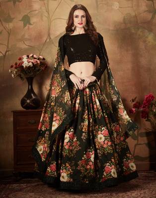 multicolour organza printed lehenga set choli with dupatta 2