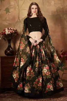 multicolour organza printed lehenga set choli with dupatta