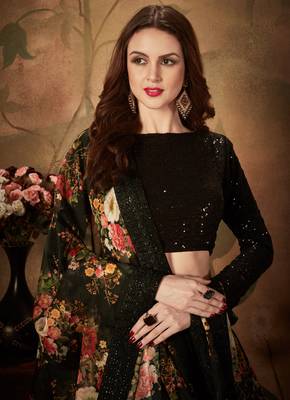 multicolour organza printed lehenga set choli with dupatta 3