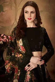 multicolour organza printed lehenga set choli with dupatta