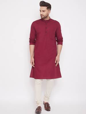 Maroon woven cotton men-kurtas 1