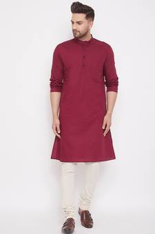 Maroon woven cotton men-kurtas