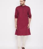 Maroon woven cotton men-kurtas