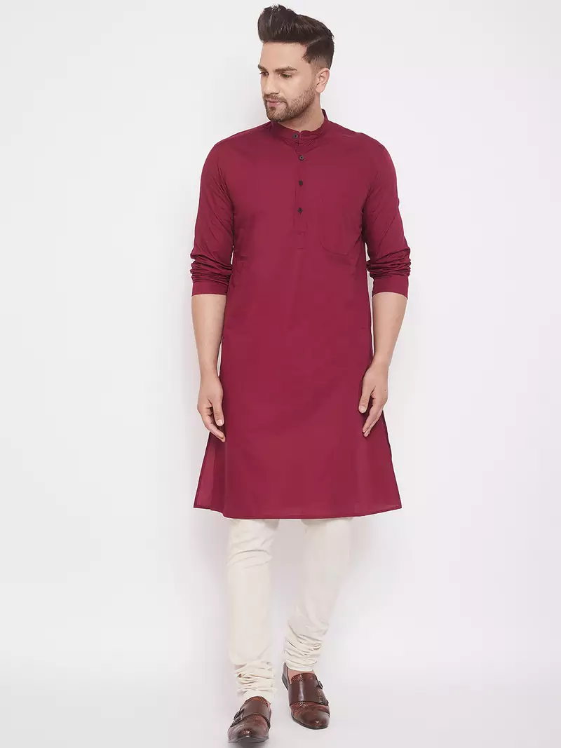 Maroon woven cotton men-kurtas