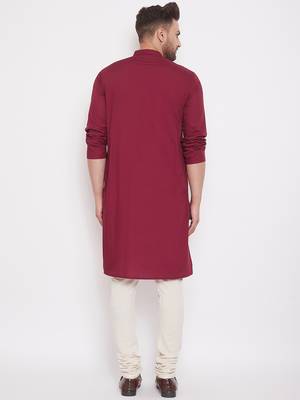 Maroon woven cotton men-kurtas 4