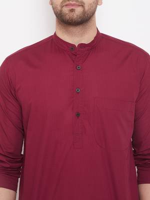 Maroon woven cotton men-kurtas 5