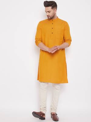 Yellow solid cotton men-kurtas 1
