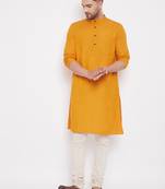 Yellow solid cotton men-kurtas