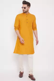 Yellow solid cotton men-kurtas