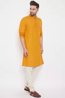 Yellow solid cotton men-kurtas