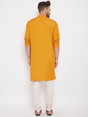Yellow solid cotton men-kurtas 4