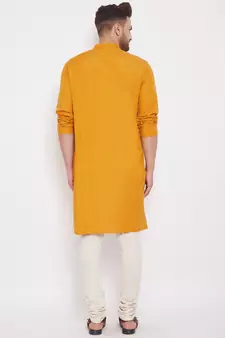 Yellow solid cotton men-kurtas