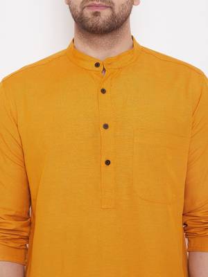 Yellow solid cotton men-kurtas 5