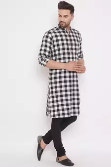 Black plain cotton men-kurtas