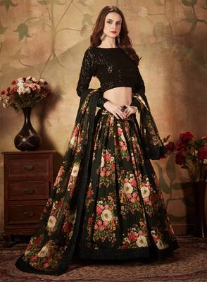 multicolour organza printed lehenga set choli with dupatta 4