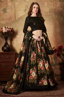 multicolour organza printed lehenga set choli with dupatta