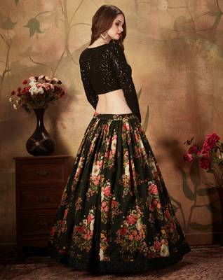 multicolour organza printed lehenga set choli with dupatta 5