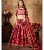 maroon floral print organza lehenga with fully embroidered top and dupatta