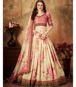 Beige and Pink Organza Floral Printed Lehenga 