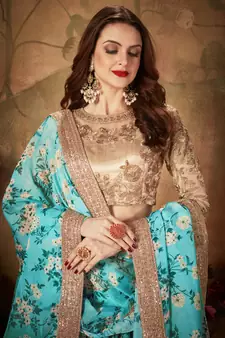 sky blue floral printed wedding lehenga set choli with dupatta for women stylish
