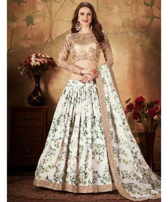 Stunning Off-White Floral Printed Embroidered Bridal Designer Lehenga Choli for Women Stylish 1